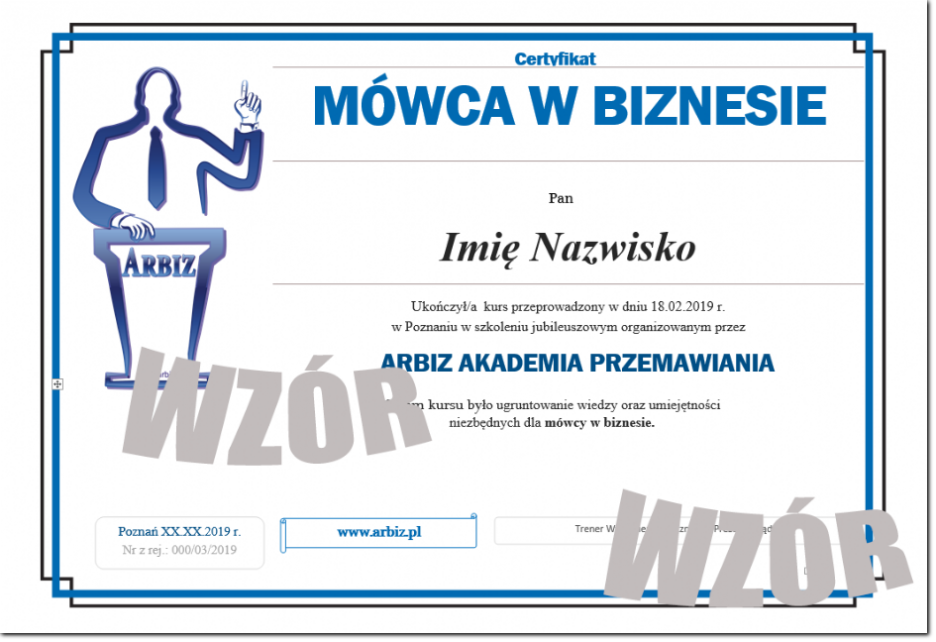Certyfikat MÓWCA w Biznesie - wzór Certyfikat MÓWCA