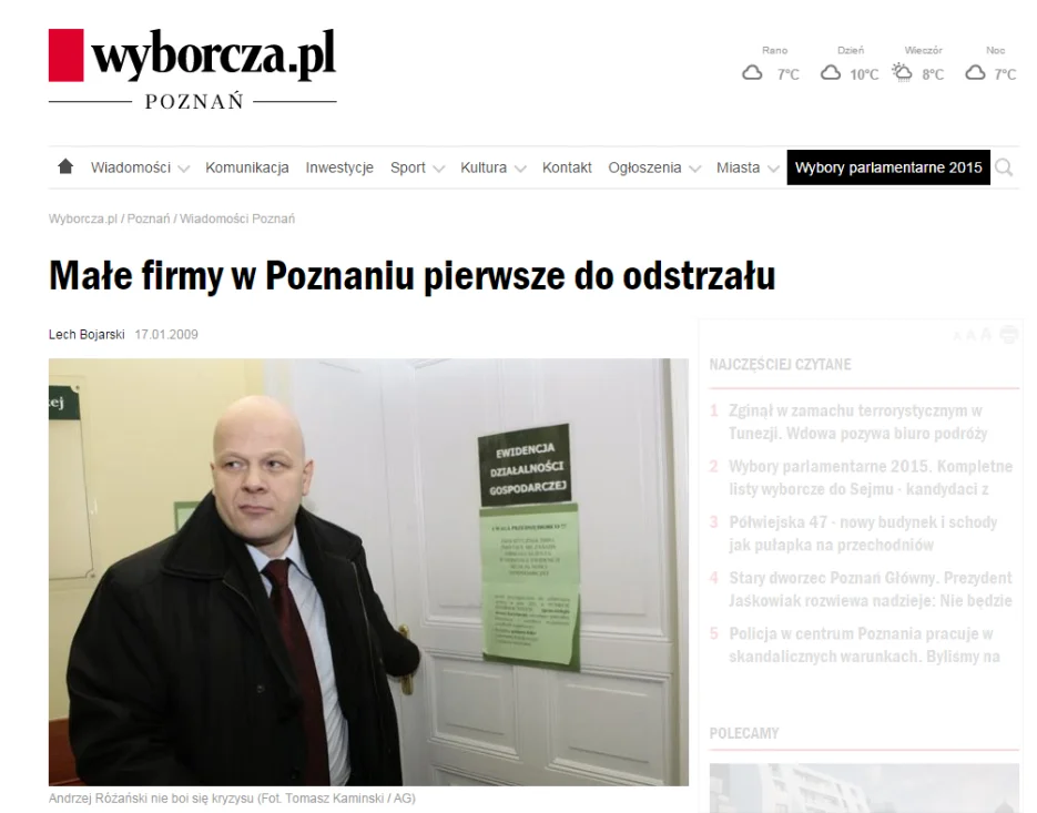 Wywiad do Gazety Wyborczej w momencie rejestracji firmy Rejestracja ARBIZ w urzedzie