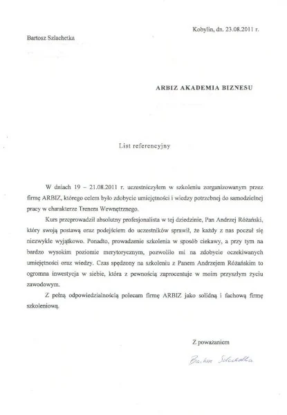 Referencje od Katarzyna Sowa dla Andrzeja Rózańskiego Trenera Wystąpień Publicznych Akademii Przemawiania ARBIZ