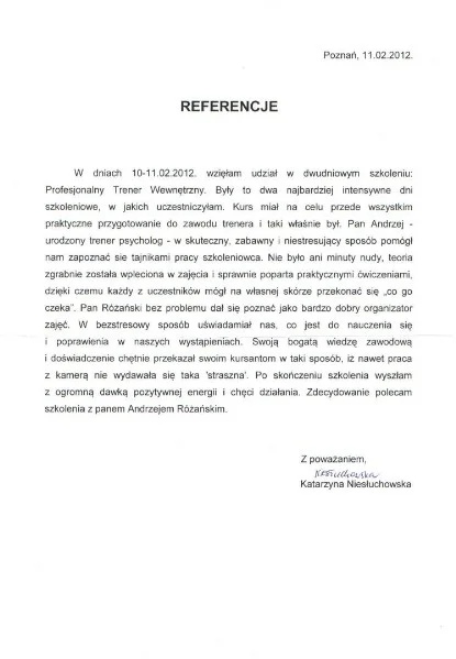 Referencje od STILL Polska dla Andrzeja Rózańskiego Trenera Wystąpień Publicznych Akademii Przemawiania ARBIZ