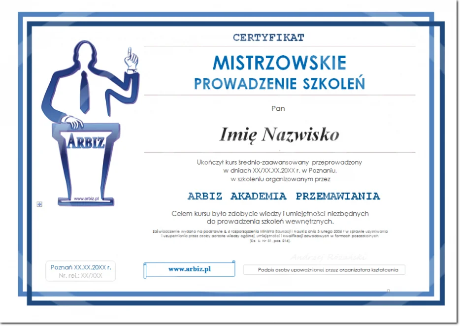 Certyfikat szkolenia trenerskiego