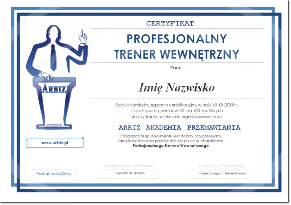 Certyfikat "Profesjonalny Trener Wewnętrzny"